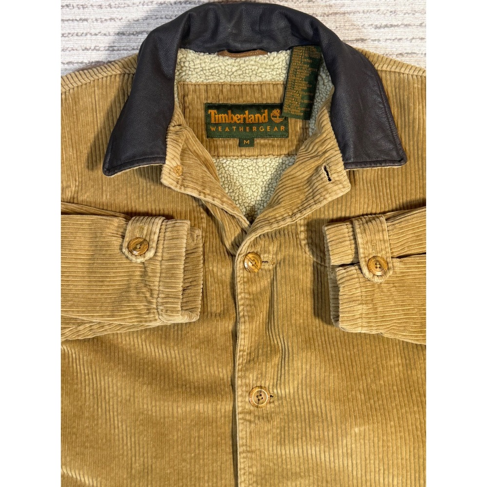 Vintage Timberland Weathergear Corduroy Sherpa Lined Leather Collar Jacket Men M